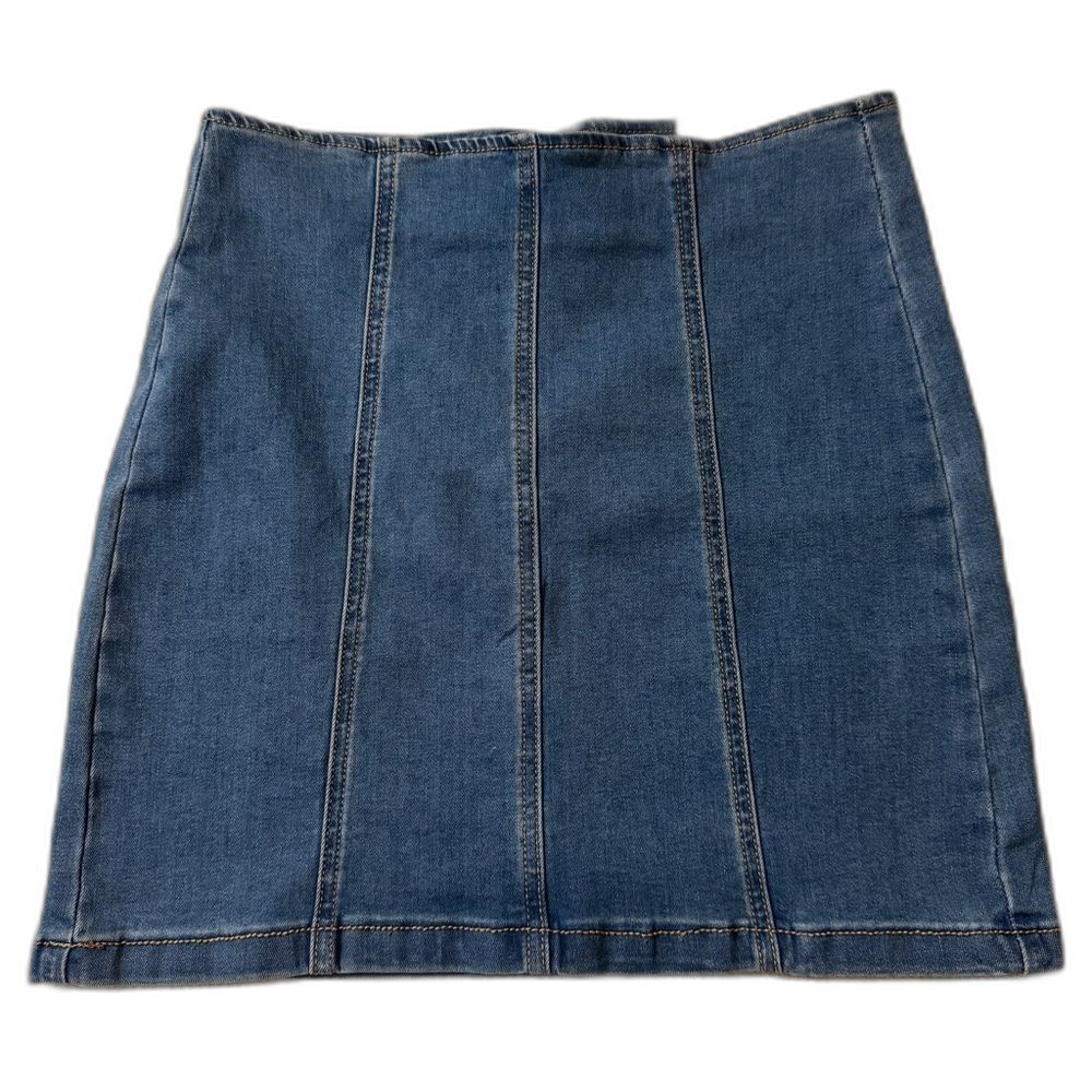 The ZigZag Stripe Stretch Denim Mini Zip Back Skirt Size Medium NWT